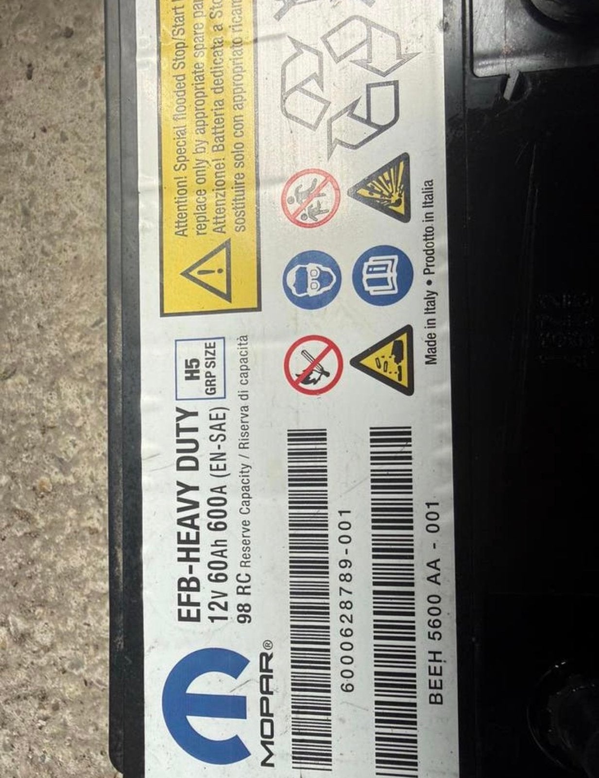 Mopar EFB-HEAVY DUTY 12V 60Ah 600A Start-Stop Accu, Ophalen, Gebruikt, Overige automerken