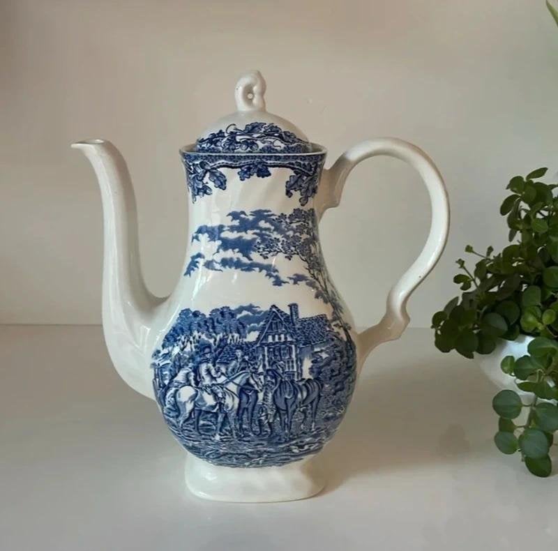 Myotts Country Life blauw koffiepot, Huis en Inrichting, Ophalen of Verzenden, Zo goed als nieuw, Porselein, Theepot