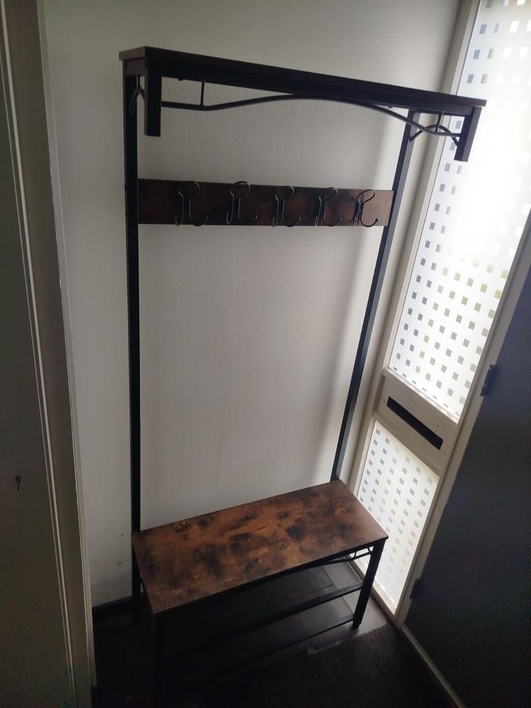 Industriële kapstok met schoenenrek - Hout en staal, Huis en Inrichting, Woonaccessoires | Kapstokken, Ophalen, Gebruikt, Staande kapstok