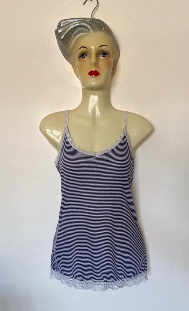 Vila M blauw wit gestreepte top kant vhals v-hals lingerie, Maat 38/40 (M), Blauw, Vila, Ophalen of Verzenden