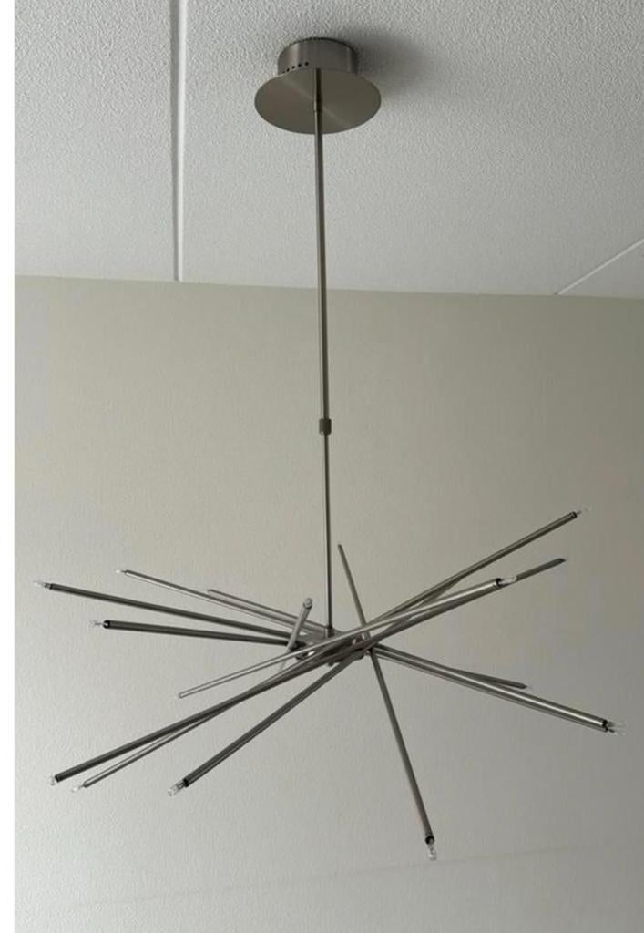 Moderne Sputnik Kroonluchter - Geborsteld Nikkel, Ophalen, Zo goed als nieuw, Metaal, 75 cm of meer