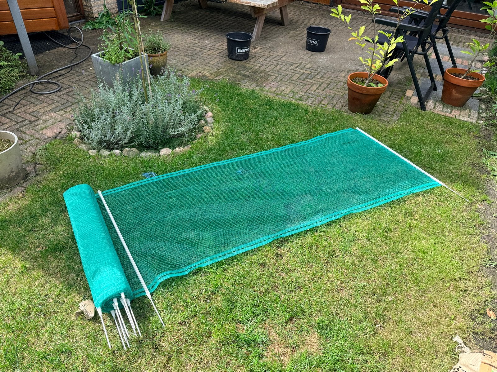 20 meter hondenafscherming met pinnen, Ophalen, Gebruikt, Kunststof, Gaashekwerk