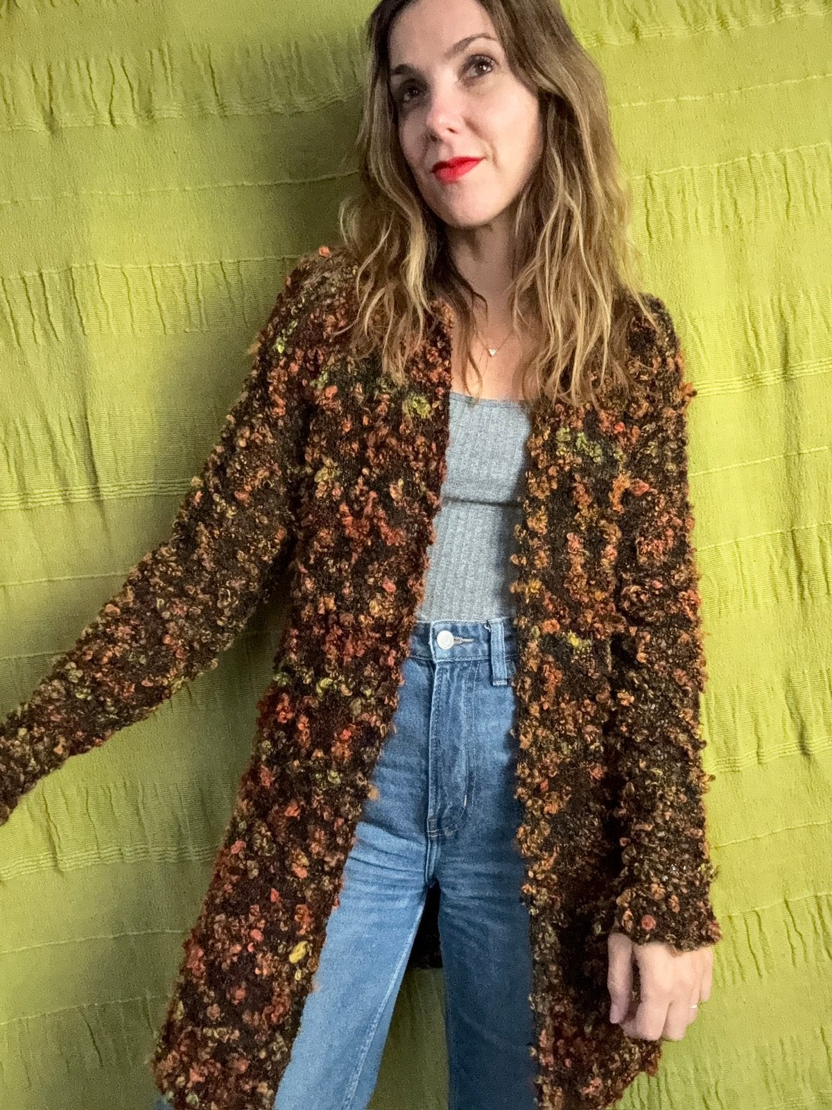 Vintage vest cardigan- herfst, Maat 38/40 (M), Hgv, Bruin, Hgv
