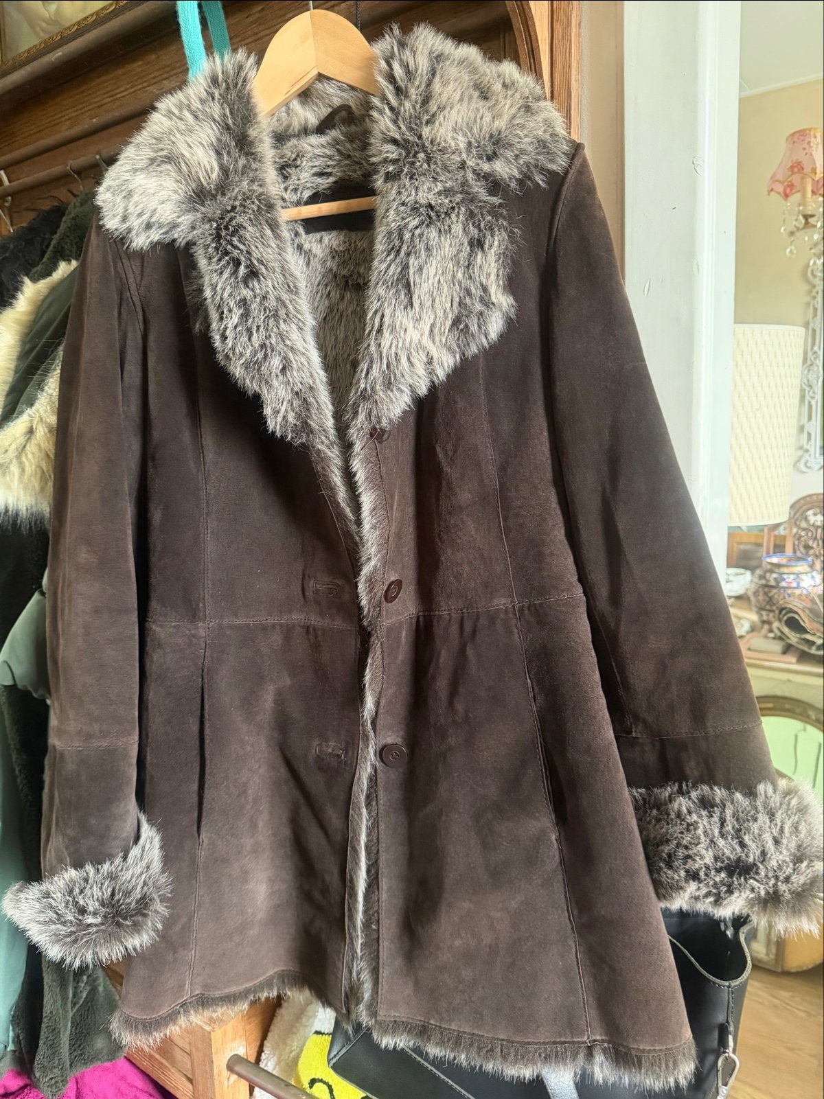 Saki Leren Jas met Bontkraag en Manchetten, Kleding | Dames, Jassen | Winter, Ophalen of Verzenden, Zo goed als nieuw, Maat 36 (S)