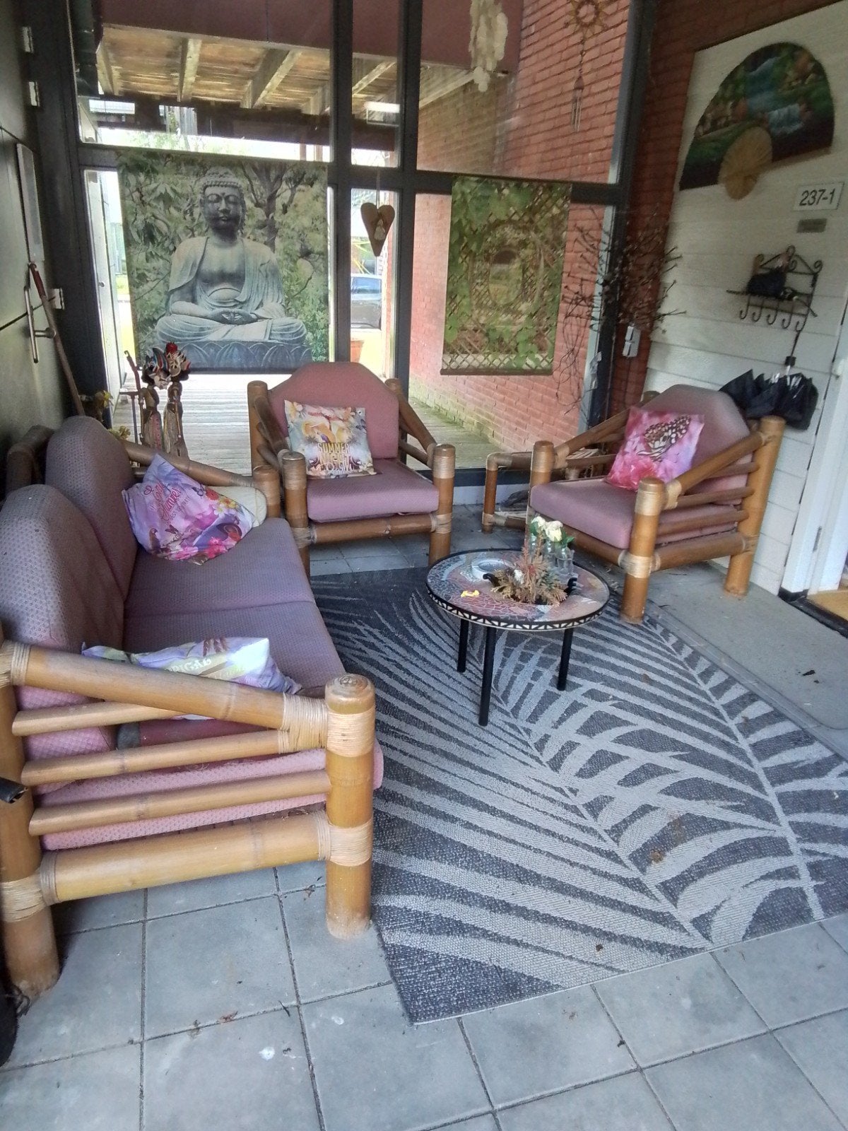 Bamboe bank en 2 stoelen, Ophalen, Gebruikt, 75 tot 100 cm