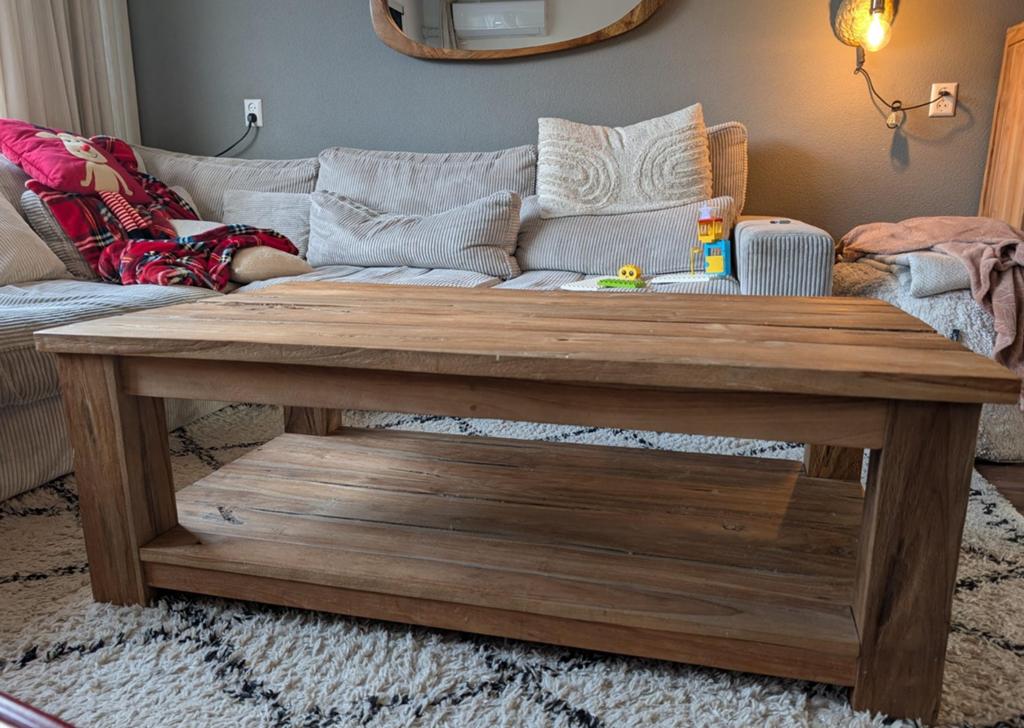 Houten salontafel 135x75x45 cm, Ophalen, Gebruikt, 100 tot 150 cm, 50 tot 100 cm