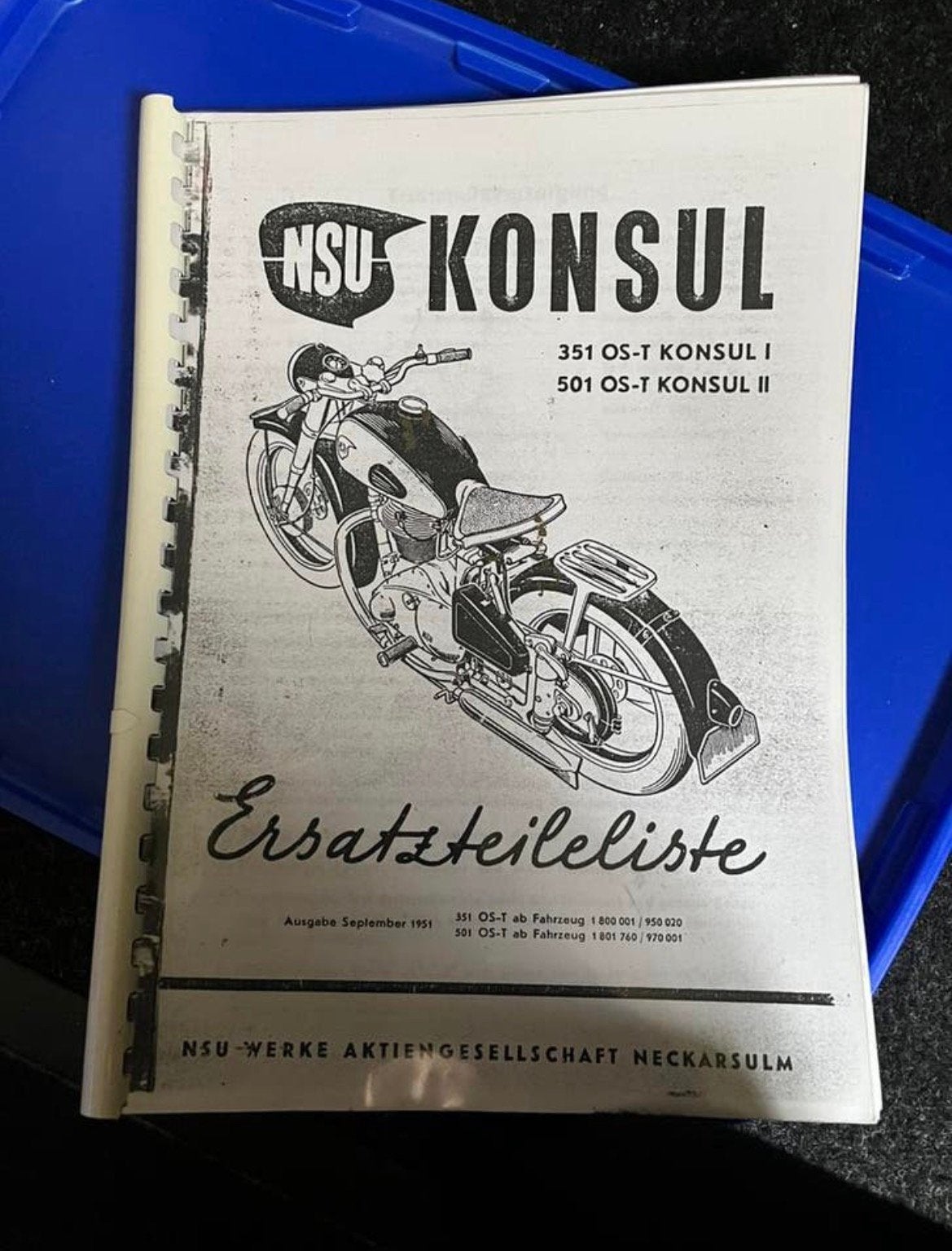 Vintage Ersatzteileliste NSU KONSUL gekopieerd, Ophalen of Verzenden