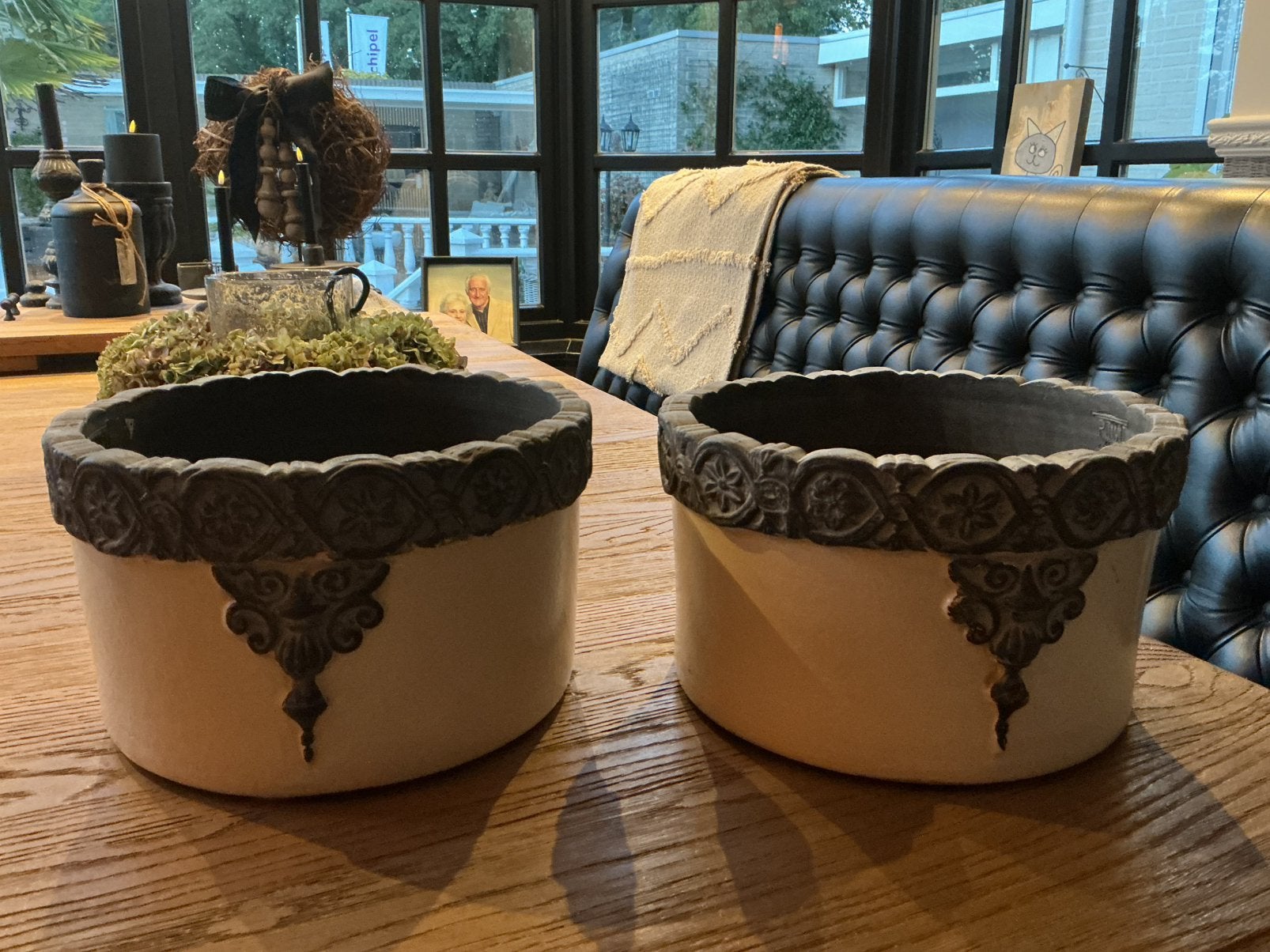 Twee landelijke bloempotten, Ophalen, Rond, Zo goed als nieuw, Aardewerk