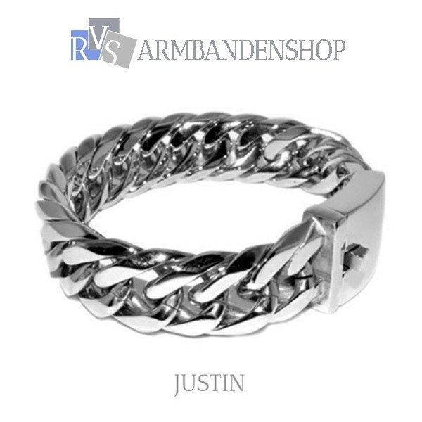 rvs staal heren armband stoere armbanden Justin RVS zilver, Verzenden, Nieuw, Zilver, Staal
