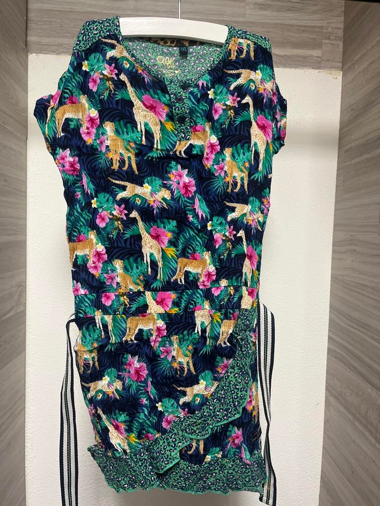 Quapi. Leuke jurk met dierenprint en bloemen, maat 134/140, Ophalen of Verzenden, Zo goed als nieuw