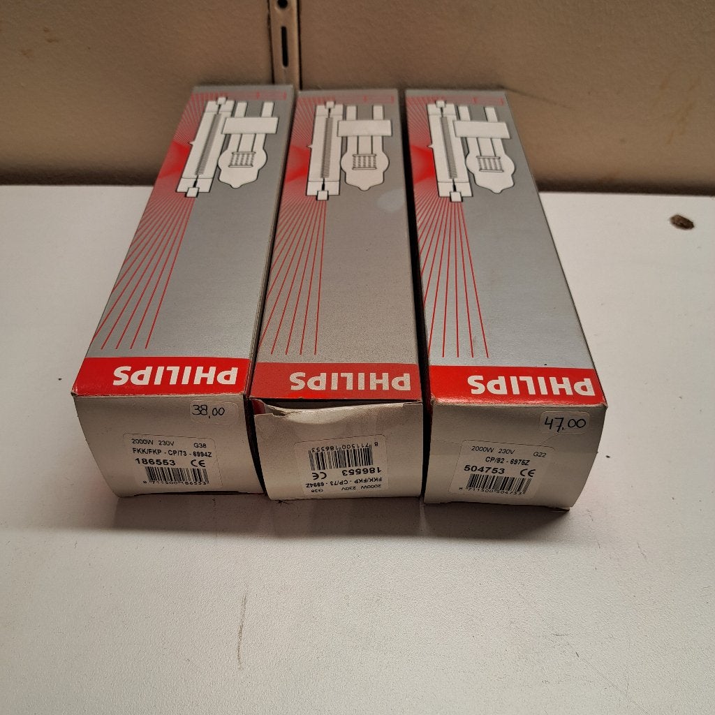 3 x Philips theaterlamp  2000 watt G38 en G22, Ophalen of Verzenden, Nieuw, Licht