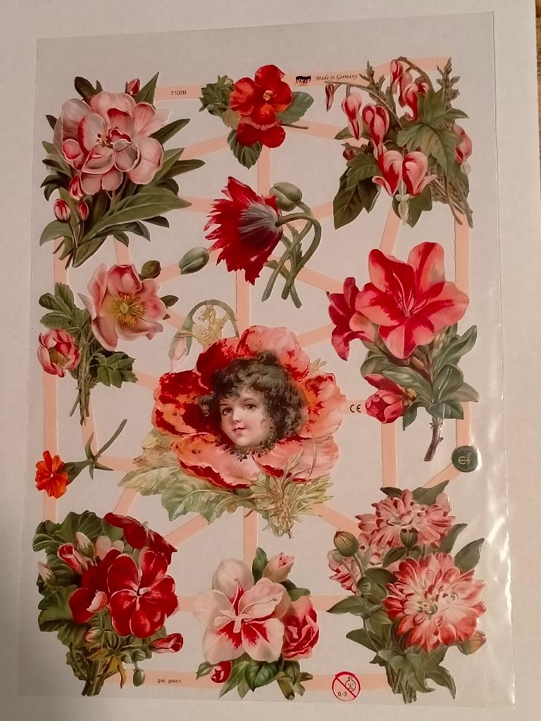 Bloemen rood meisje poesie poezie plaatjes vel 7102 B, Verzenden