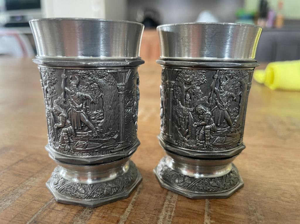 2 vintage Duitse tinnen borrelglazen (BMF ZINN), Ophalen of Verzenden