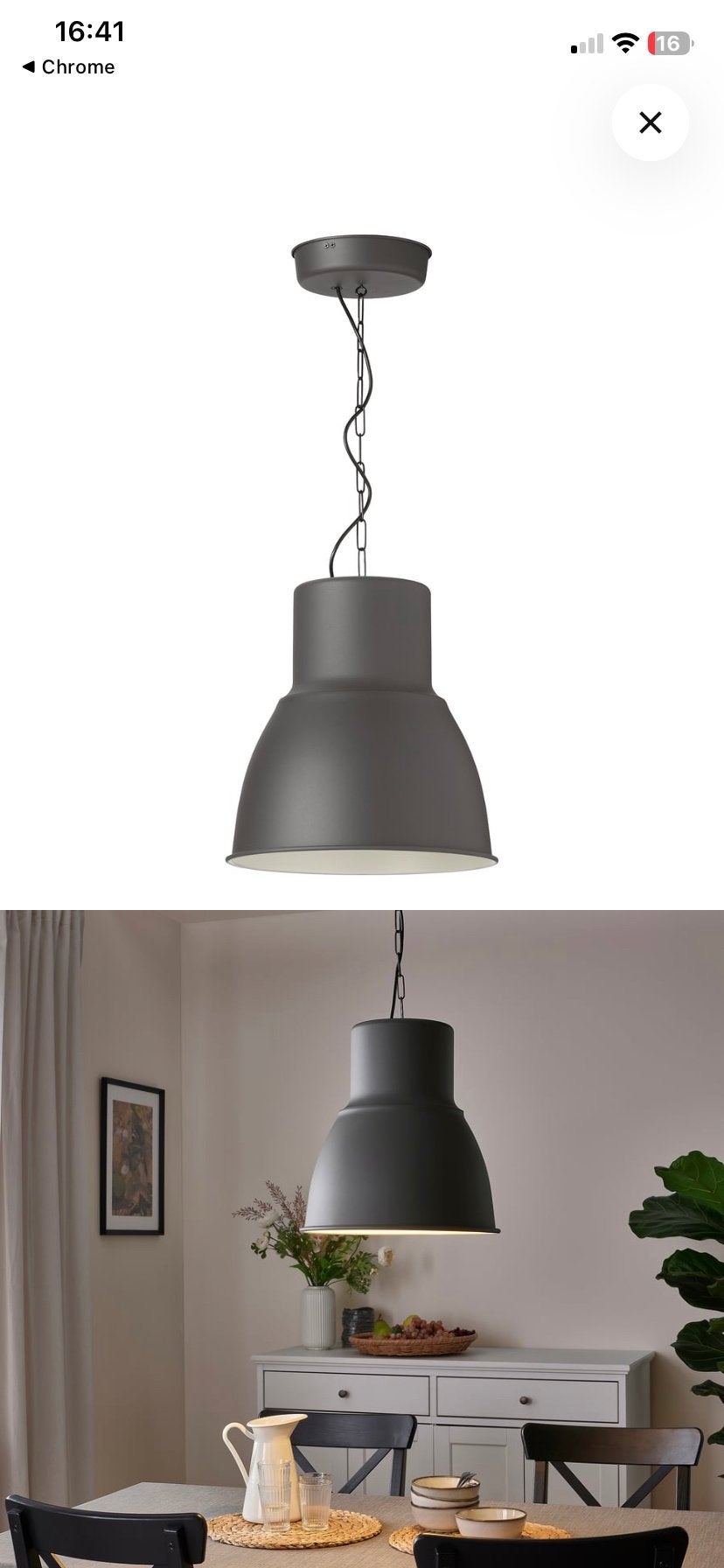 IKEA Hektar Hanglamp Donkergrijs 38 cm, Ophalen, Zo goed als nieuw, Metaal, E27 (groot)