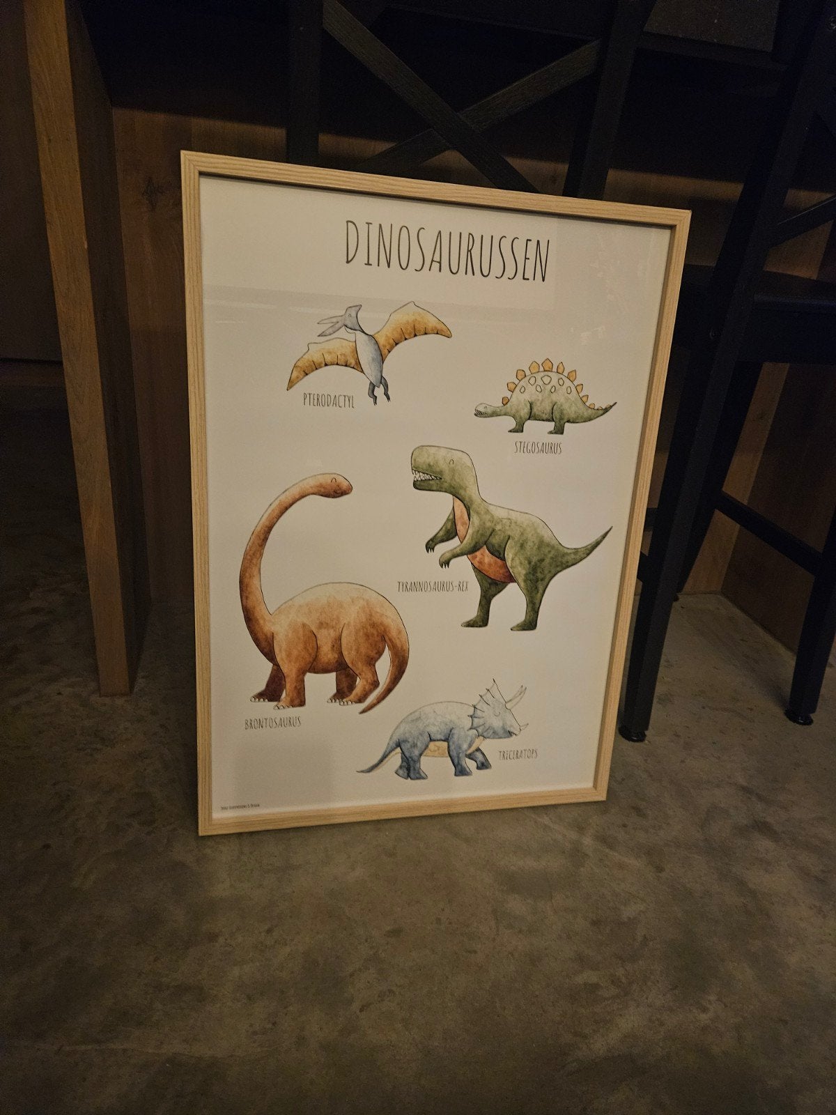 Dinosaurussen poster met houten lijst groot, Ophalen, Nieuw, Wanddecoratie