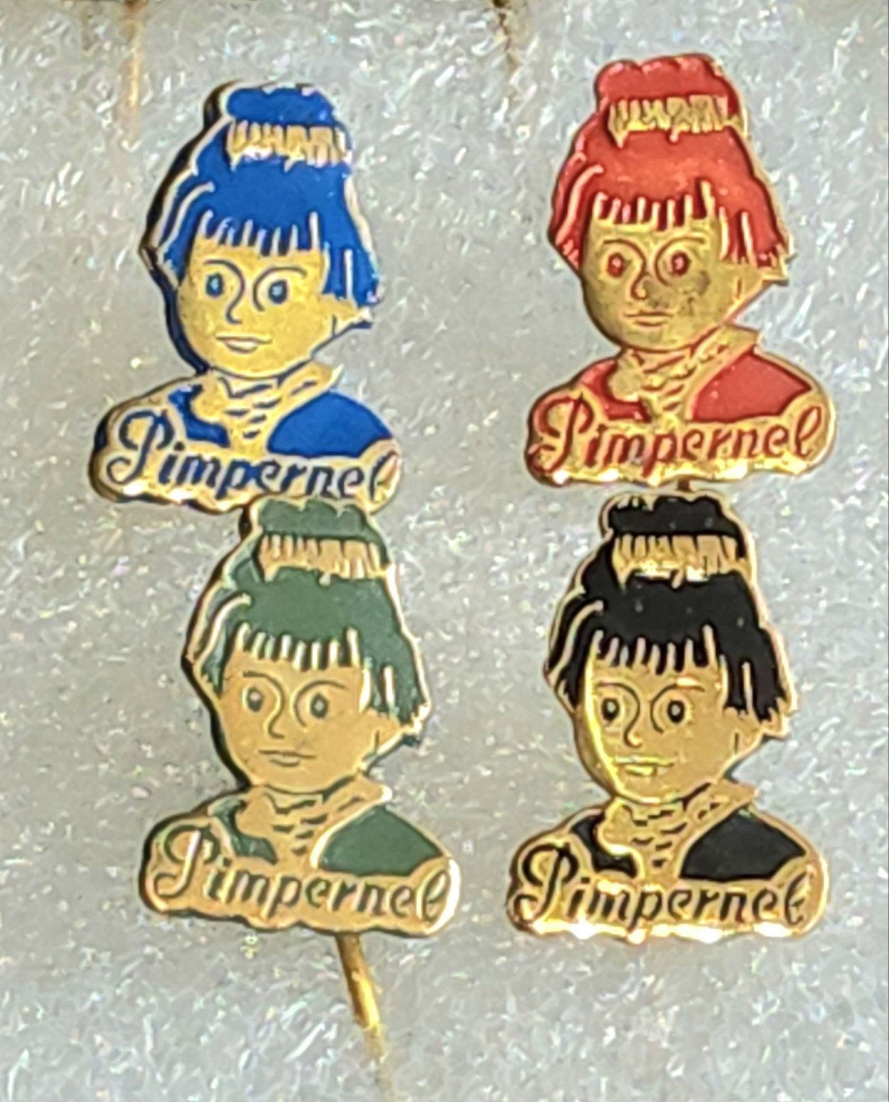 4 Pimpernel Speldjes - Vintage Collectie, Ophalen of Verzenden, Gebruikt, Figuurtje, Speldje of Pin