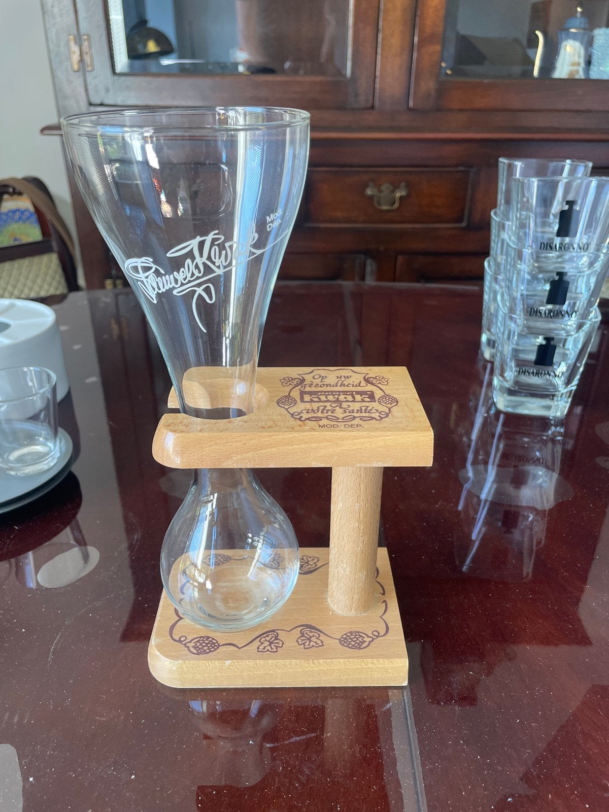Kwak bierglas met houten houder, Ophalen, Glas of Glazen, Overige merken, Overige stijlen