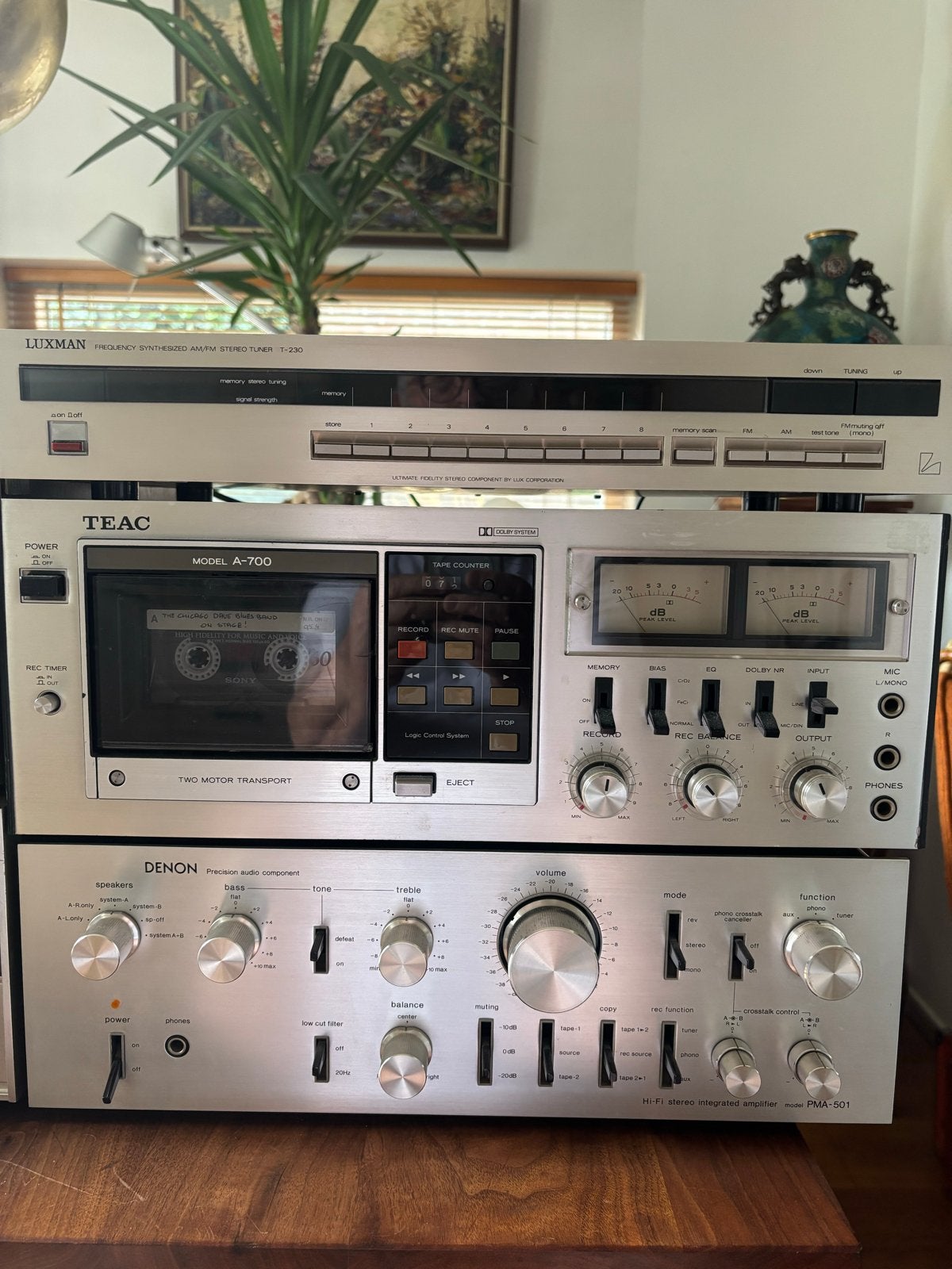 Vintage Hifi Set: Luxman Tuner, TEAC Cassettedeck, Denon Ver, Gebruikt, Cassettedeck, Denon, Losse componenten