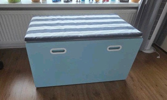 Opbergbankje met kussen - Blauw/Wit, Ophalen