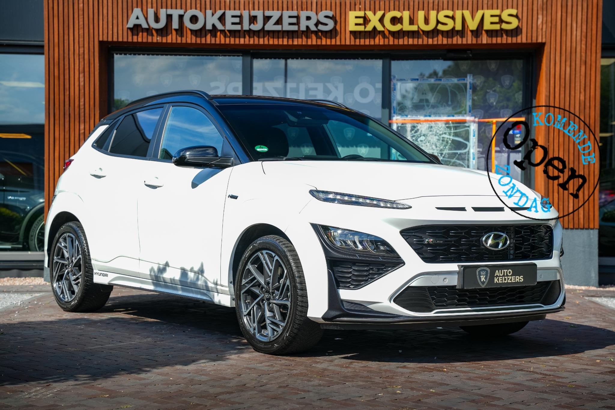 Hyundai Kona 1.6 T-GDI N-Line Camera Stoelvent. Stuurverw DA, Auto's, Stof, Gebruikt, Euro 6, Wit