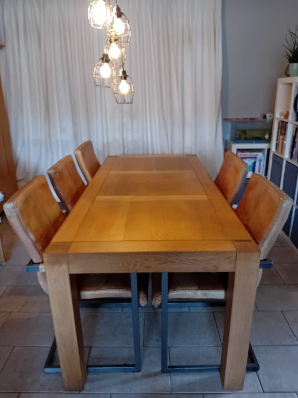 Licht eiken eettafel met stoelen en salontafel, Huis en Inrichting, Ophalen, Gebruikt, 4 tot 6 stoelen