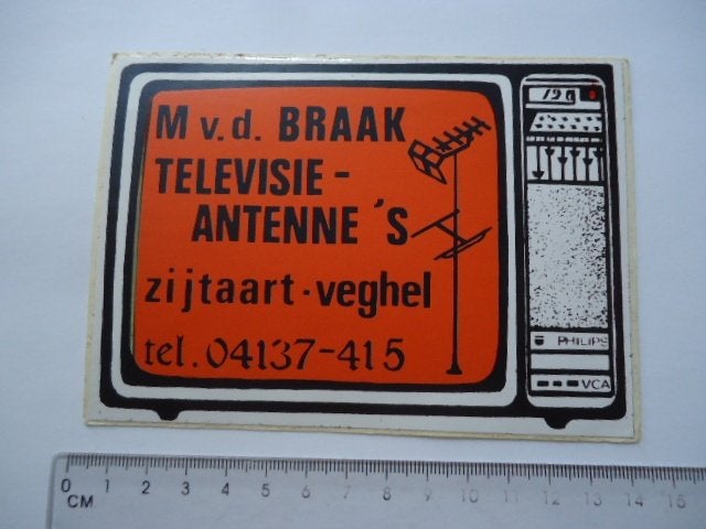 sticker oud Zijtaart Veghel TV ANTENNE philips Vd Braak, Verzenden, Zo goed als nieuw, Bedrijf of Vereniging