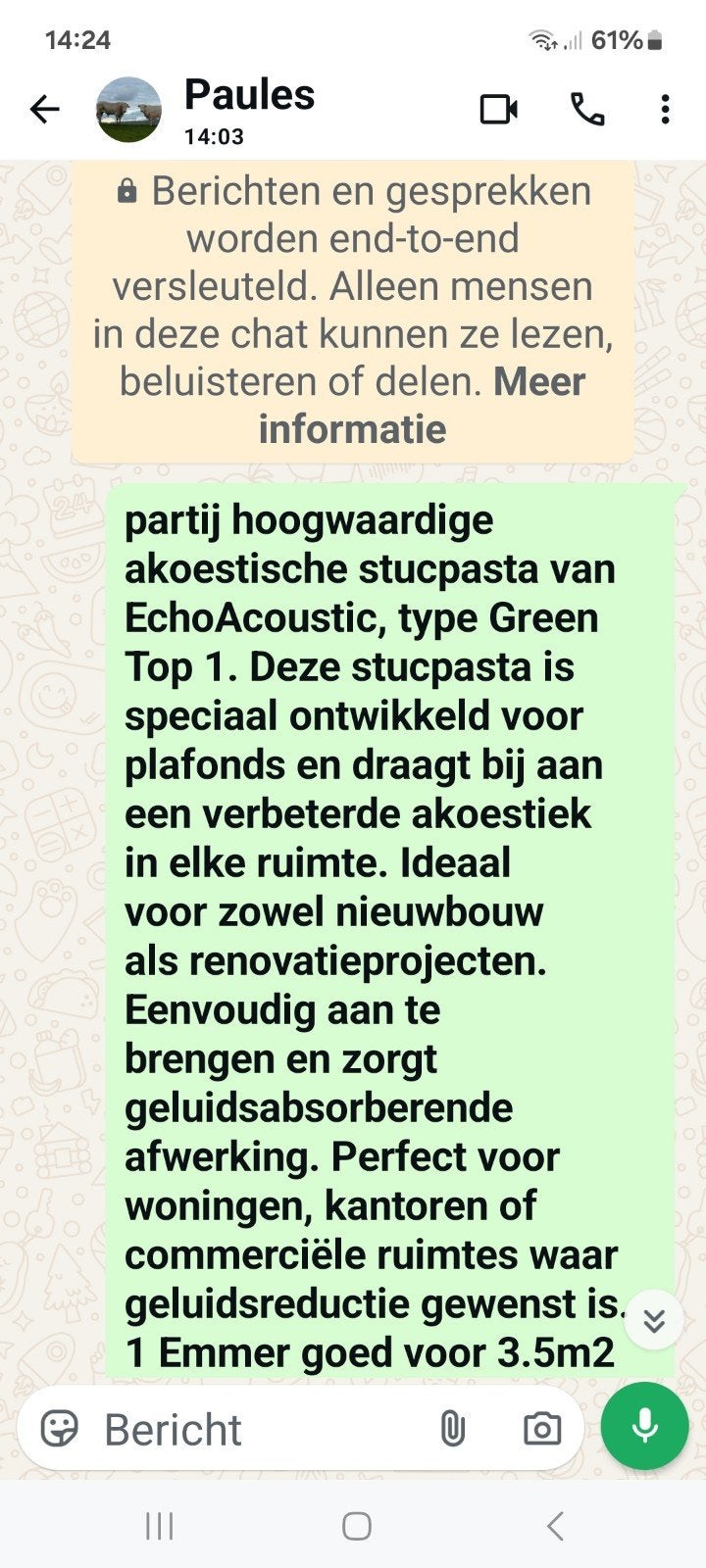 Echoacoustic green top stucpasta, Ophalen of Verzenden, Nieuw, Groen