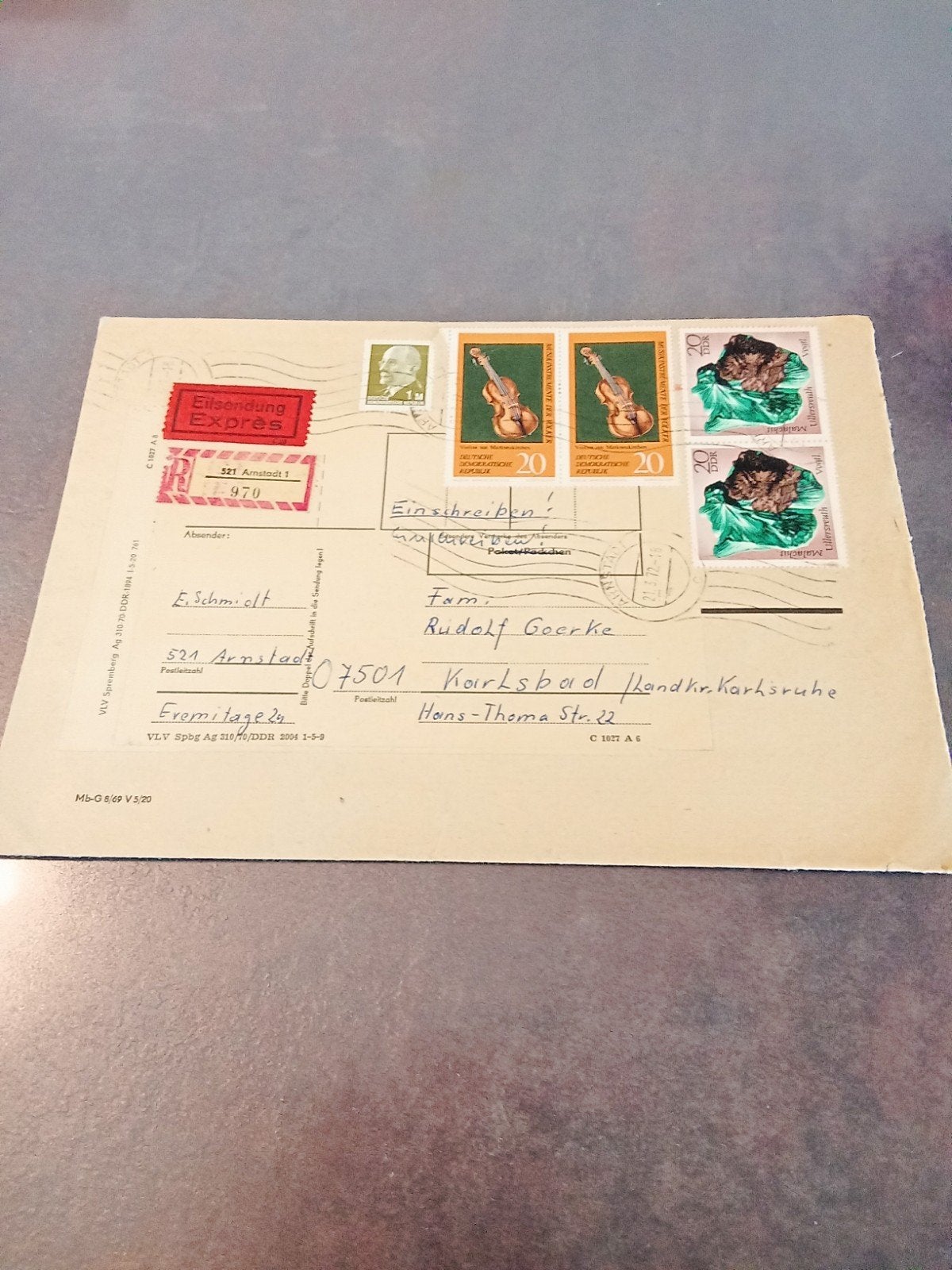 DDR Eilbrief met postzegels en stempels - 1972, Ophalen of Verzenden, Envelop