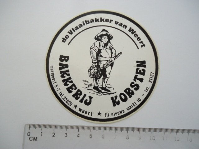 sticker oud WEERT JAREN 70 Vlaai bakker Korsten n markt 10, Verzenden, Zo goed als nieuw, Bedrijf of Vereniging