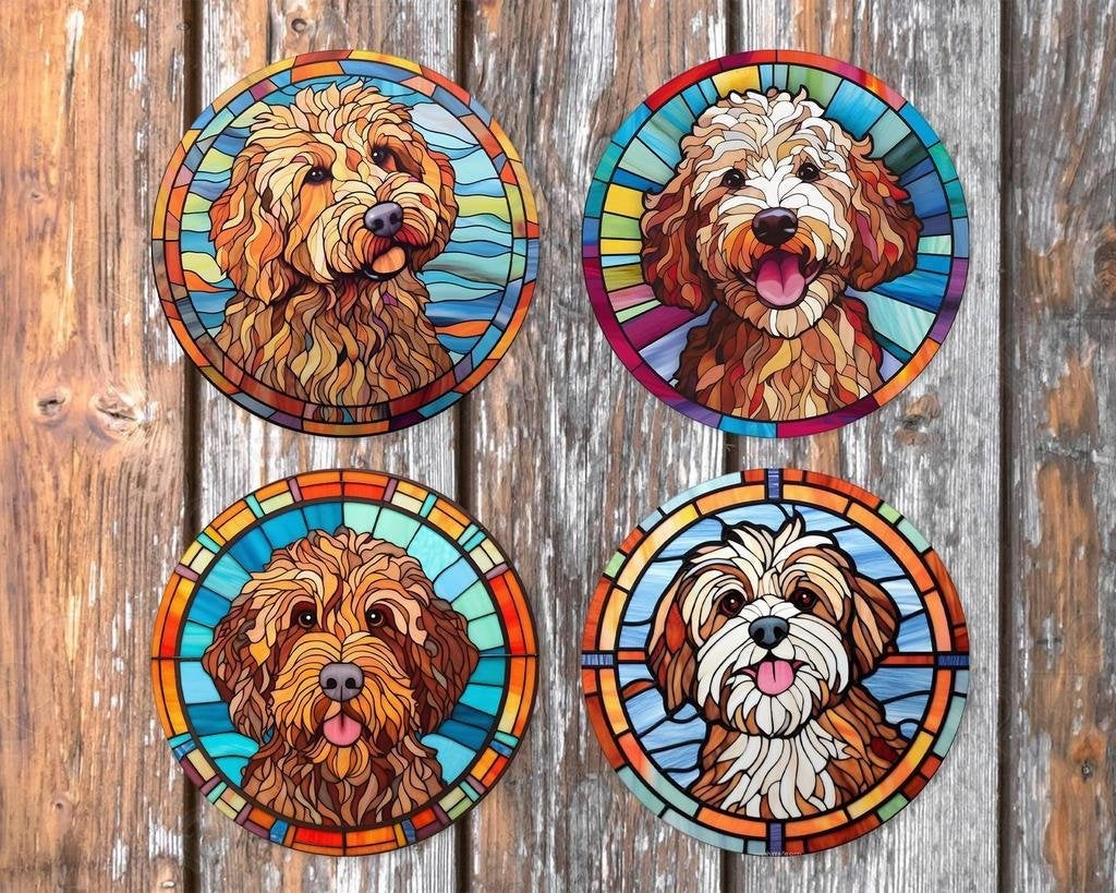 Labradoodle Glas in Lood onderzetters met houder rond, Huis en Inrichting, Ophalen of Verzenden, Nieuw