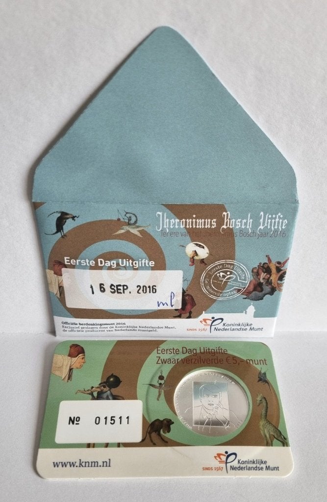 Eerste dag uitgifte coincard Jheronimus Bosch – EDC 2016, Postzegels en Munten, Ophalen of Verzenden, Koningin Beatrix, Euro's