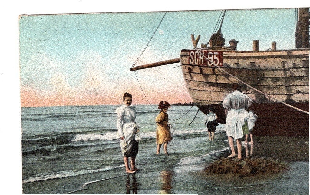 Oude Ansichtkaart Scheveningen Strandgezicht Vissersboot, Ophalen of Verzenden, Voor 1920, Gelopen