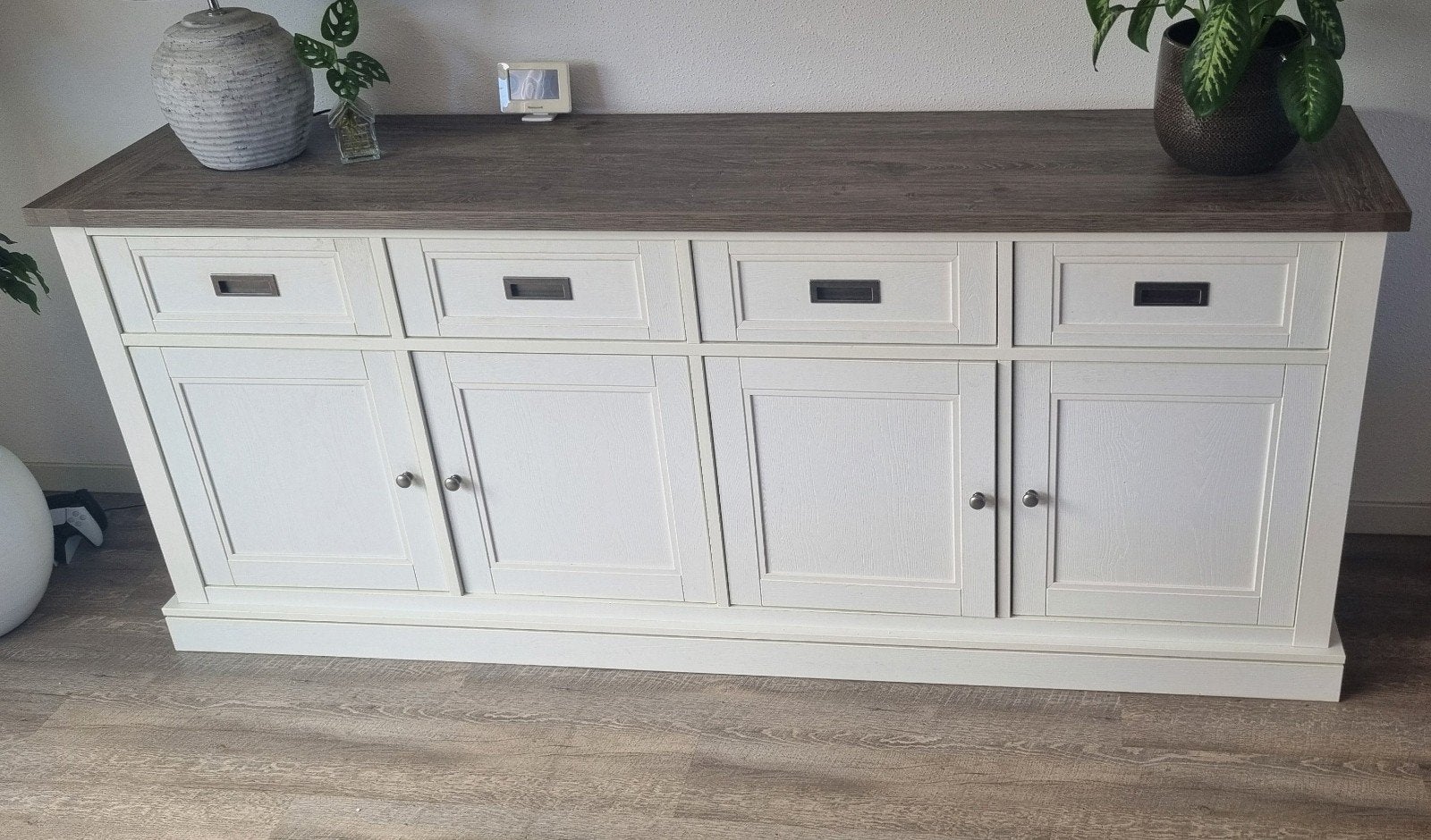 Woonkamerset: Dressoir kast, tv meubel & salontafel wit hout, Ophalen, Gebruikt, Met deur(en), Landelijk