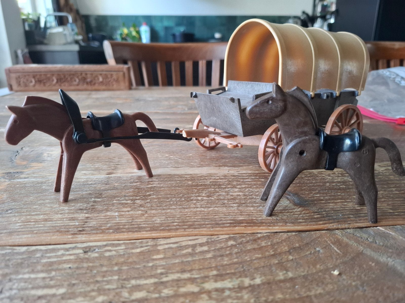 Playmobil huifkar met paarden - incompleet, Gebruikt, Losse onderdelen, Voertuig, Ophalen of Verzenden