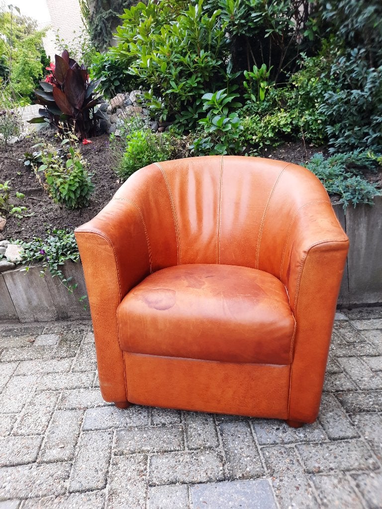 Leren kuipstoel, Ophalen, Gebruikt, Minder dan 75 cm, Leer