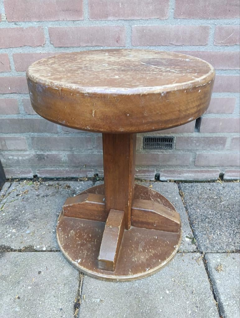 Eiken houten krukje, bijzettafel 7 cm dik eiken blad €10, Ophalen, Gebruikt, Hout