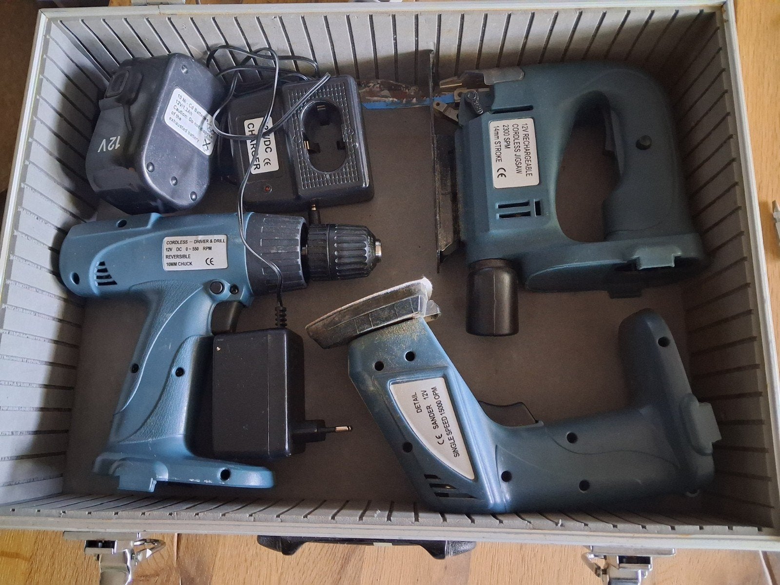 12V 3-delige Accugereedschap Set - Boor, Schuurmachine, Zaag, Gebruikt