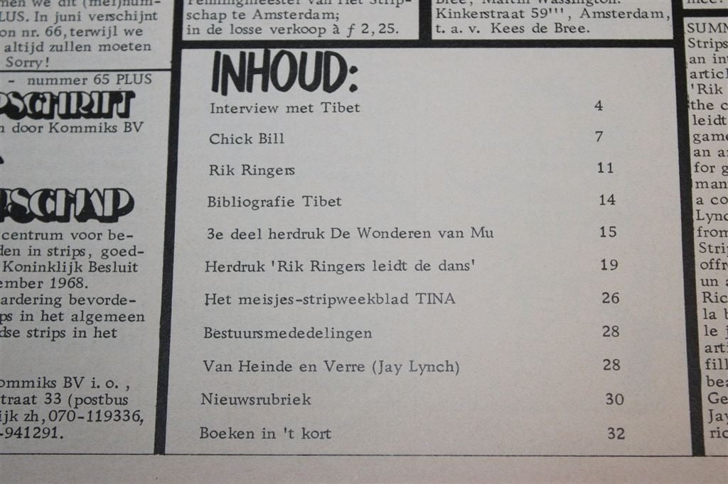 Stripschrift nr. 65+ — Rik Ringers en Tibet 1974, Boeken, Eén stripboek, Ophalen of Verzenden, Gelezen