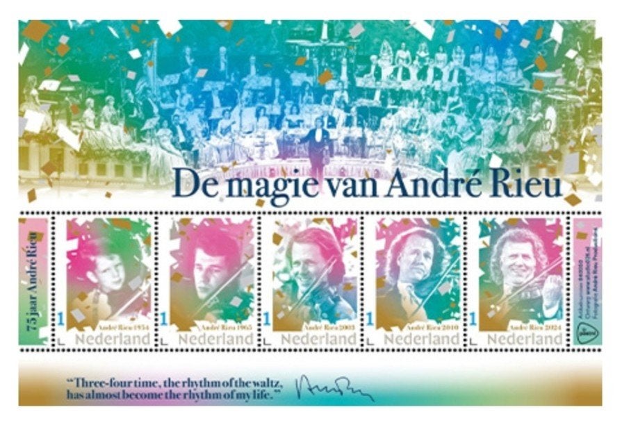 Nederland 2024 Compleet postfris vel André Rieu 75 jaar, Postzegels en Munten, Verzenden, Na 1940, Postfris