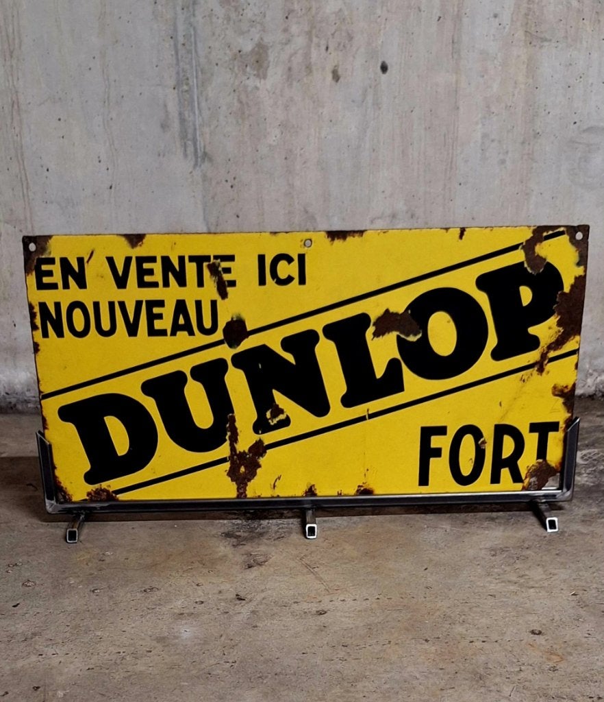 Antiek emaille reclamebord van Dunlop inclusief standaard., Antiek en Kunst, Ophalen of Verzenden