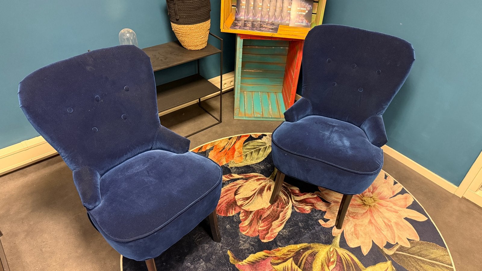 2x IKEA REMSTA Fauteuil Donkerblauw Velvet (Djuparp), Ophalen, Ikea, Gebruikt, Ikea