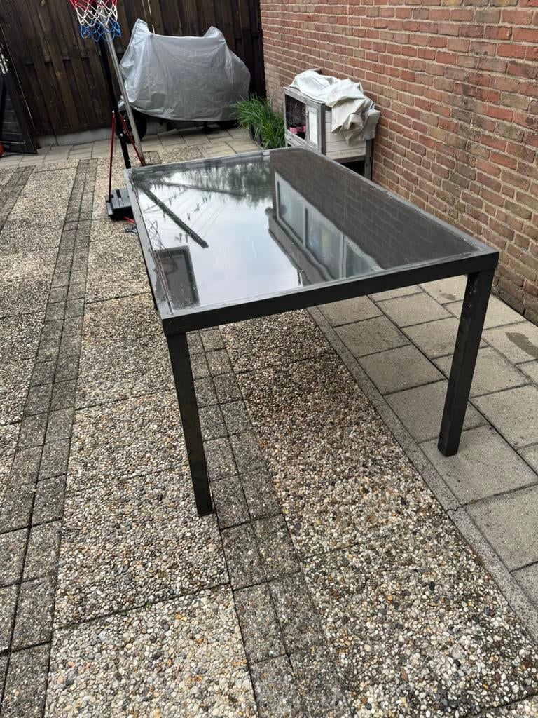 Tuintafel met glasplaat, Tuin en Terras, Ophalen of Verzenden, Zo goed als nieuw, Rechthoekig