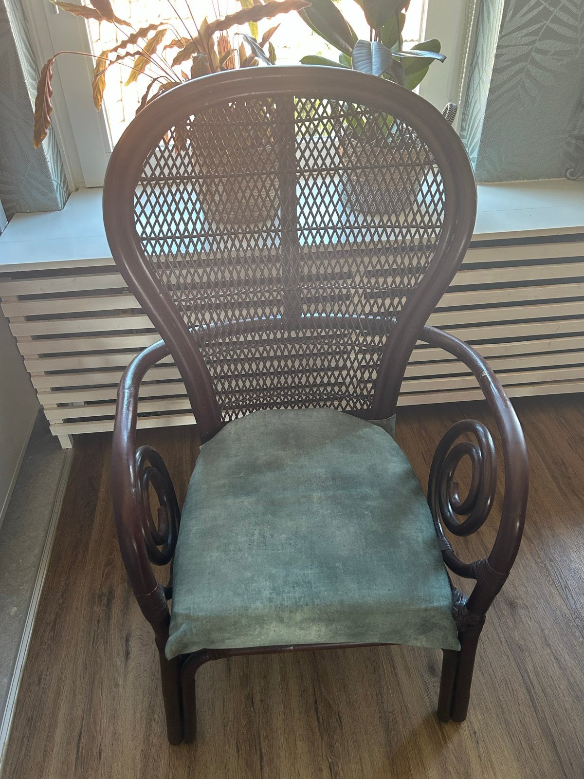 Vintage rotan stoel met kussen - Gebruikt, Ophalen, Gebruikt, Bruin, Riet of Rotan