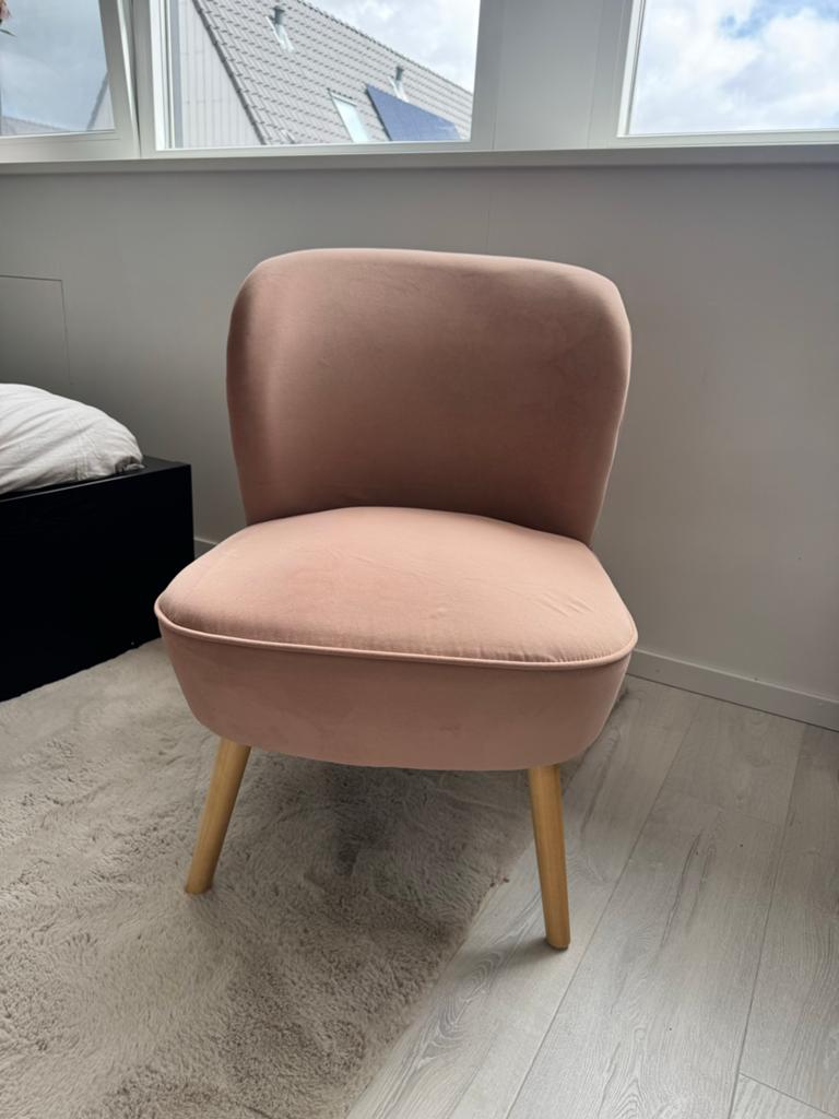 Roze fluwelen fauteuil, Huis en Inrichting, Fauteuils, Ophalen of Verzenden, Zo goed als nieuw