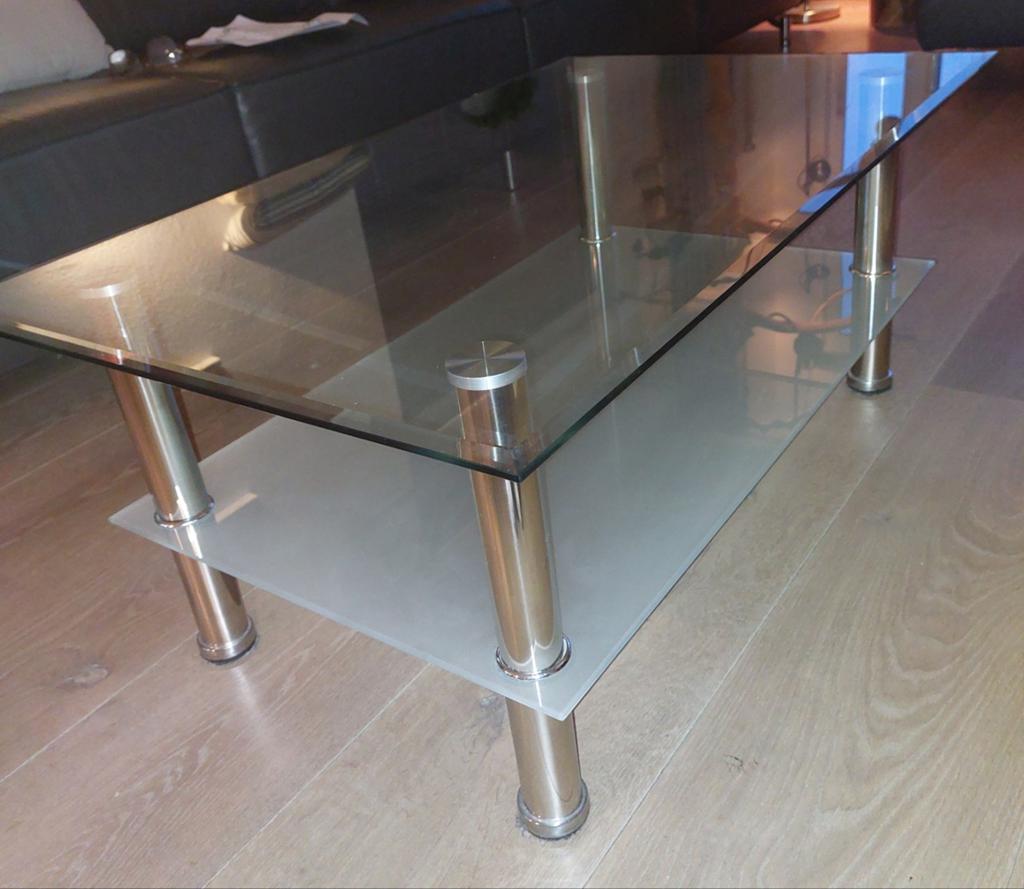 Salontafel glas (ophalen) zo goed als nieuw, Huis en Inrichting, Tafels | Salontafels, 100 tot 150 cm, Glas, Minder dan 50 cm