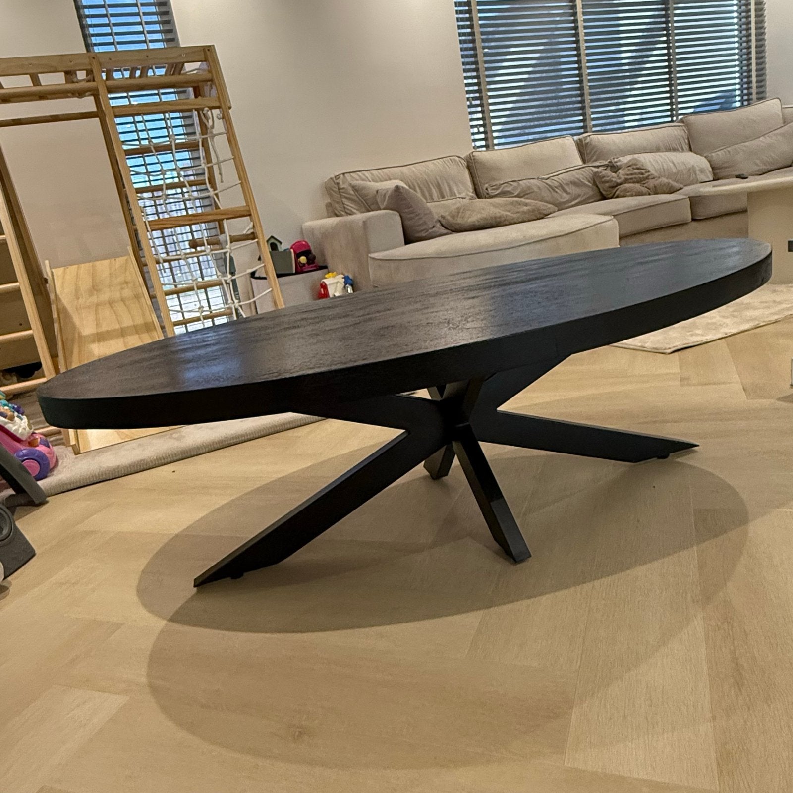 Zwarte ovale salontafel 130 cm - Gigameubel, Ophalen, Gebruikt, Ovaal, 100 tot 150 cm