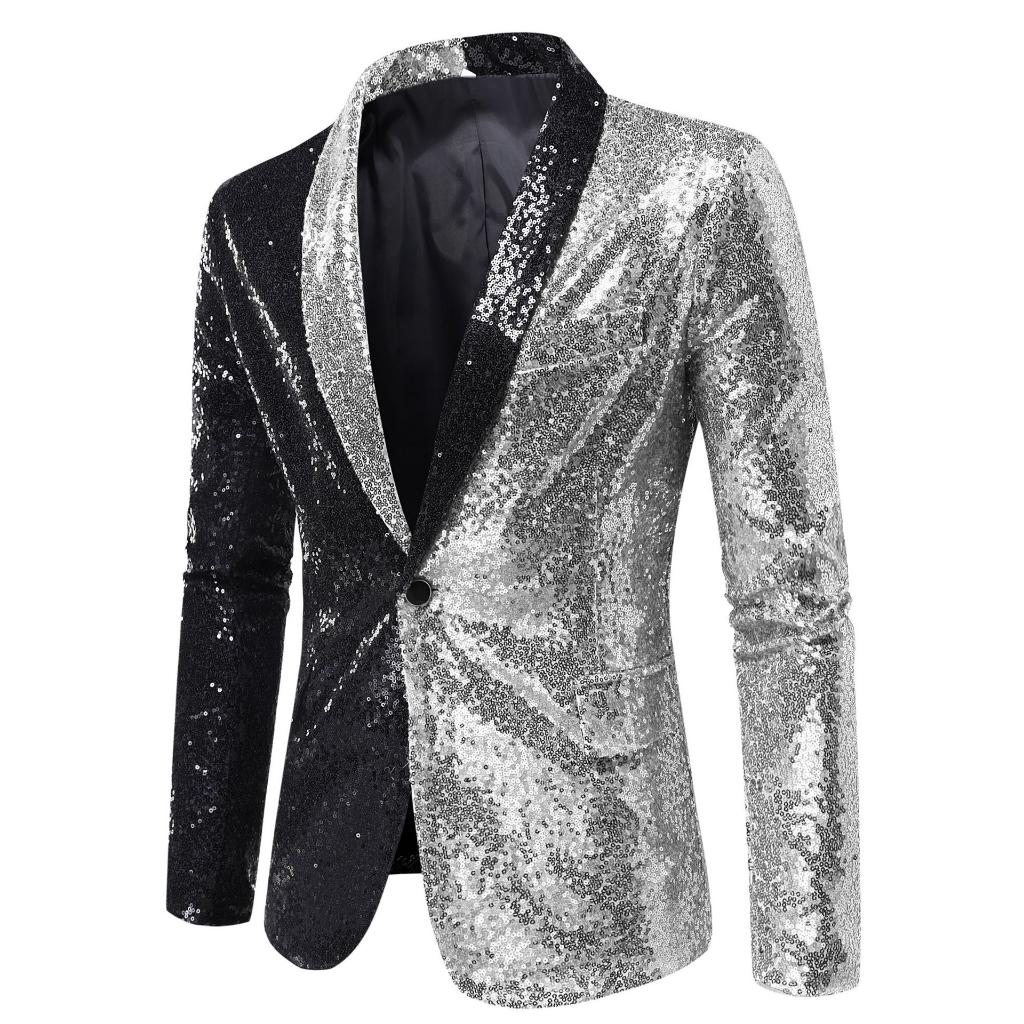Heren zilveren zwart glitter colbert / mannen blazer paillet, Verzenden, Nieuw, Overige maten, Overige kleuren