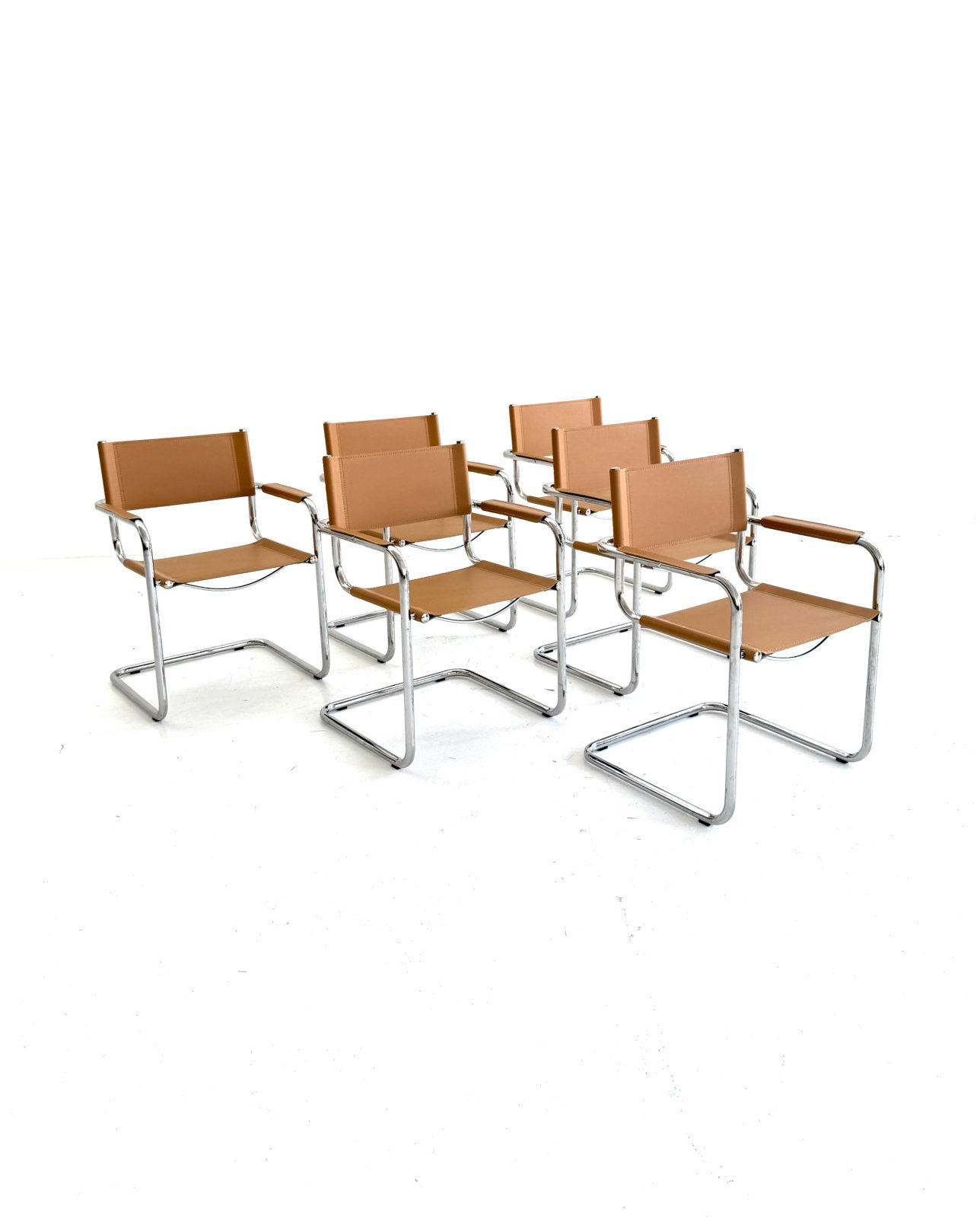 Set van 6 vintage buisframe eetkamerstoelen, Italië ‘80, Kunststof, Ophalen of Verzenden, Zo goed als nieuw, Nvt
