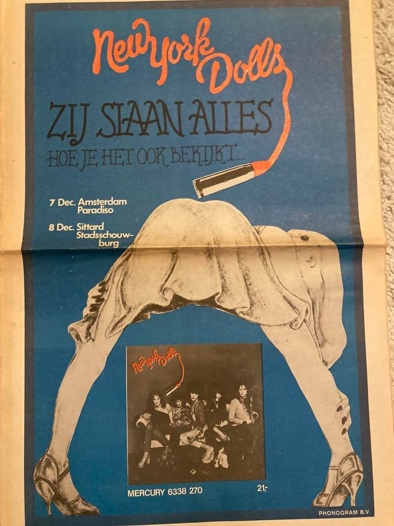 NEW YORK DOLLS Paradiso A3 advertentie, Ophalen of Verzenden
