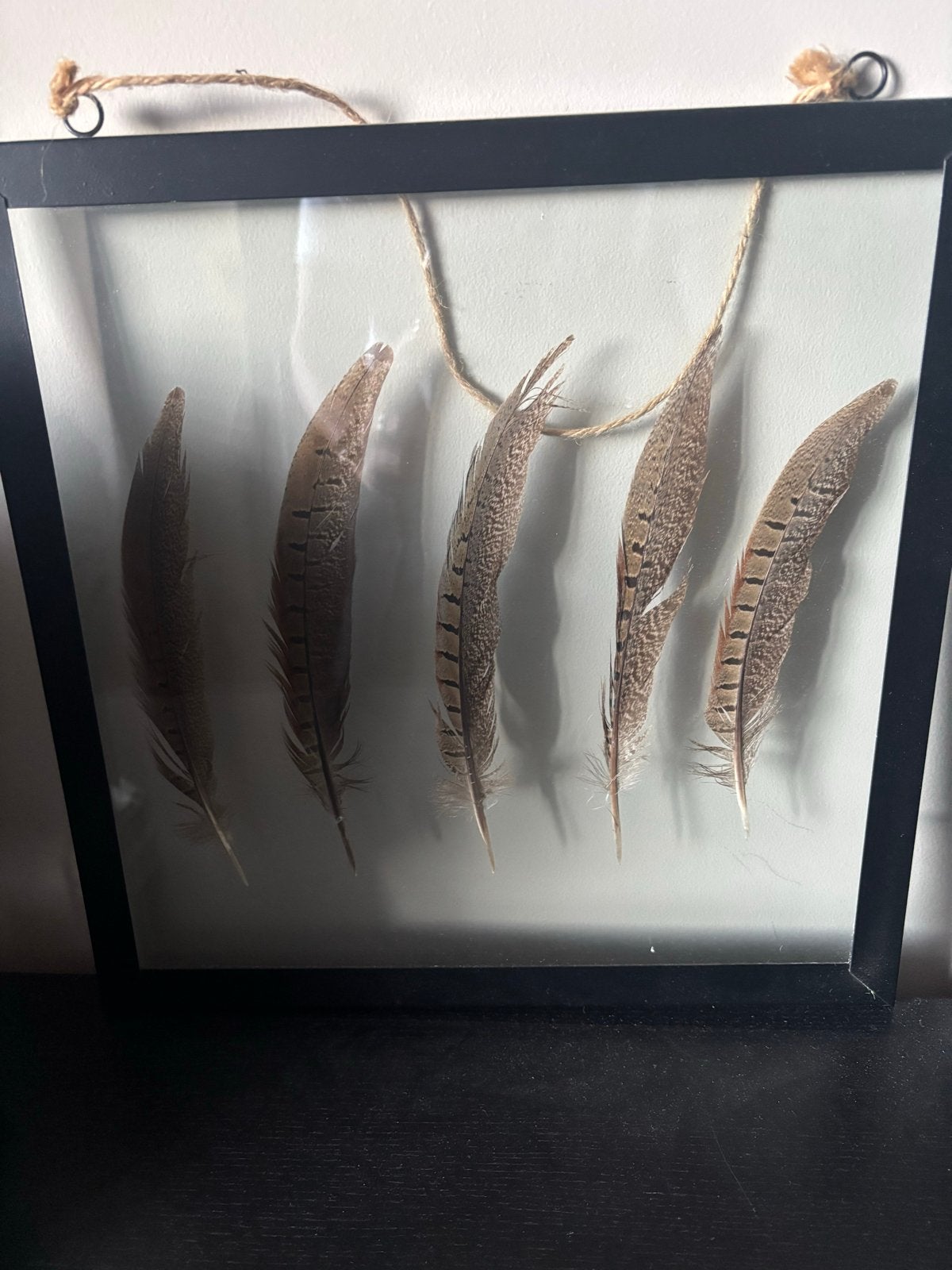 Wanddecoratie met veren in lijst, Ophalen, Boho, Decoratieobject, Zo goed als nieuw